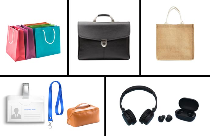 paper bag, headphone, jute bag